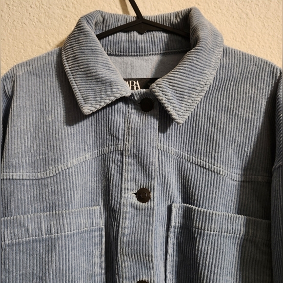 Zara Women’s Corduroy Overshirt Shacket Light Blue size small - Picture 2 of 6
